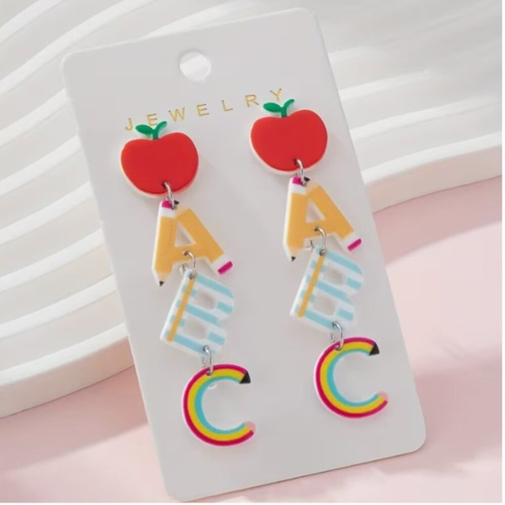 Colorful “ABC Apple for the TEACHER” Dangle Earrings (BRAND-NEW & SO CUTE!)